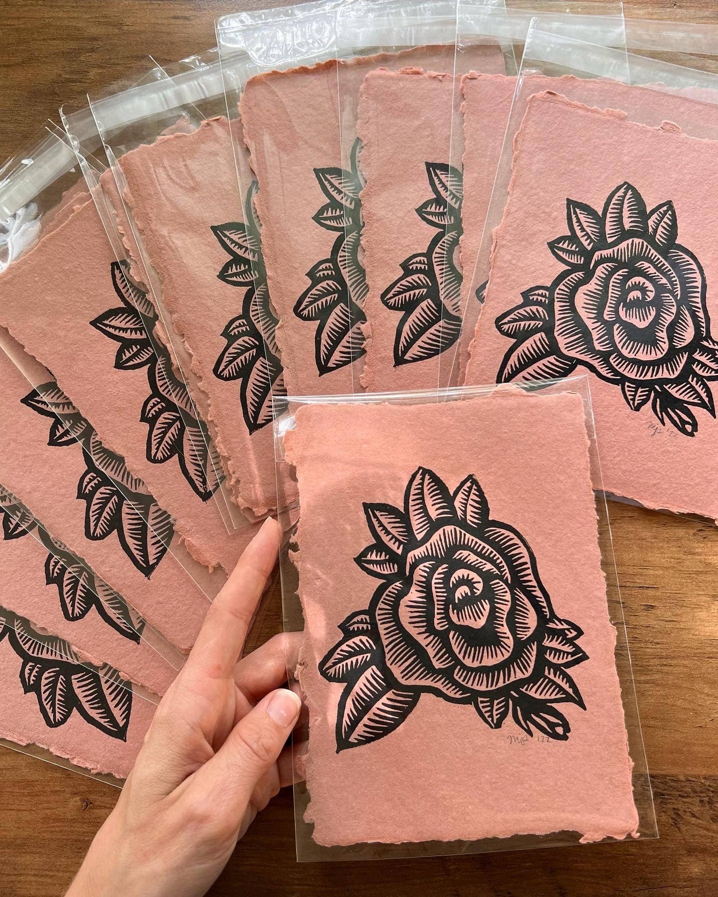 Blush Rose Linocut Print