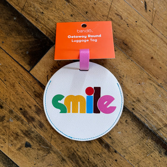 Getaway Round Luggage Tag - Smile