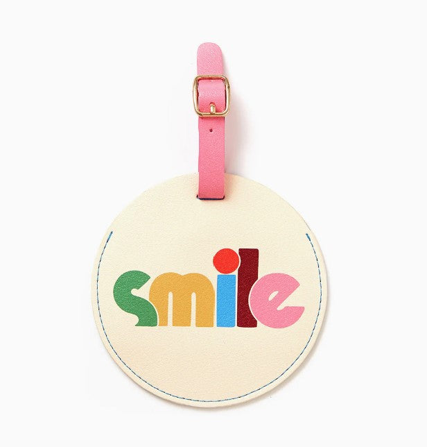 Getaway Round Luggage Tag - Smile